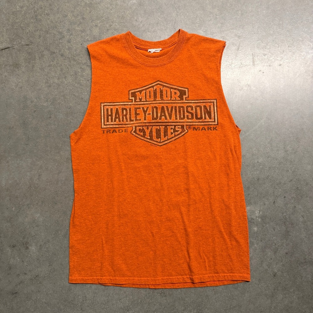 Harley-Davidson Sleeveless Graphic T-Shirt Orange Hannum NJ Dealer Mens Medium